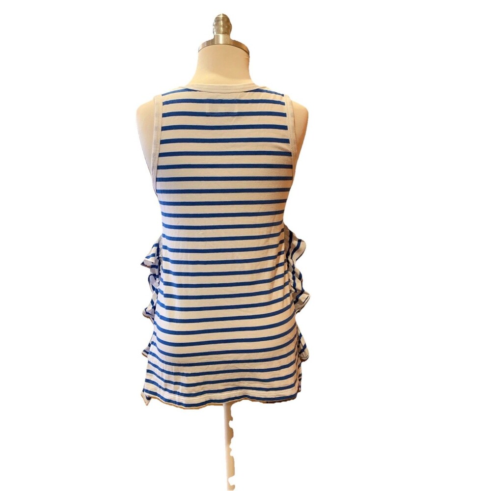 $120 Current Elliott Tank Top Side Slit Ruffle Striped Blue/Wht Size 0 *Note - Picture 5 of 12